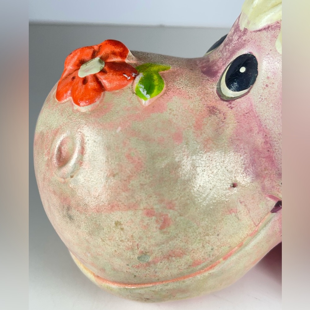 Vintage purple chalkware hippo piggy bank - Picture 7 of 12